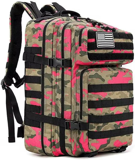 45L Military Tactical Backpack for Men & Women Bug Out Bag Assault pack Molle Daypack Hiking Trekking Rucksack(Camouflage Pink)