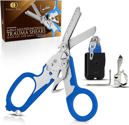 6-in-1 Multifunctional Trauma Shears – Premium Medical Shears for Nurses, EMTs, and First Responders (Blue)