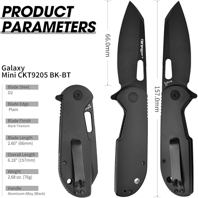 TONIFE Galaxy Mini Folding Knife with D2 Steel Blade and Aluminum Handle, EDC Pocket Tool for Camping, Hiking, and Survival (Black Titanium)