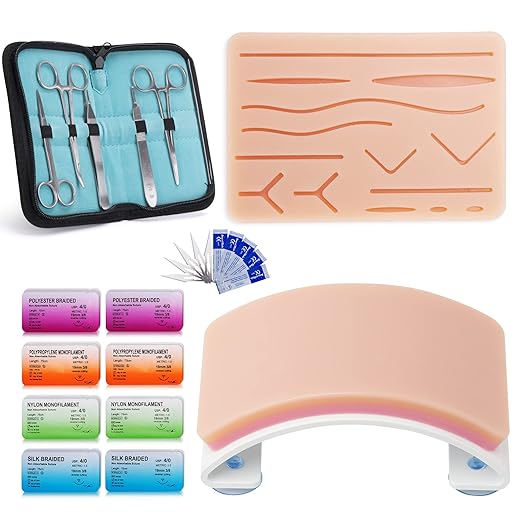 Alcedo Suture Practice Kit for Medical Students, Complete Set (33 Pieces) Includes Arch-Shaped and Pre-Cut Wounds Pads, Tools Kit, and Suture Threads, Perfect for Practice and Education Demonstration