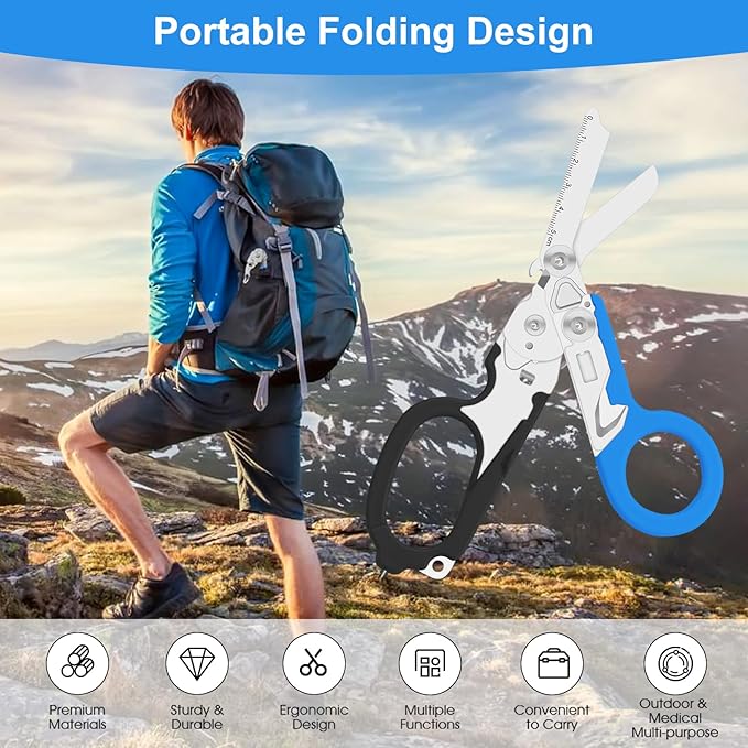 6in1 trauma shears - emergency responders, outdoor emergencies scissor, medical staff, and outdoor camping scissors, ttrauma scissors (blue-black)