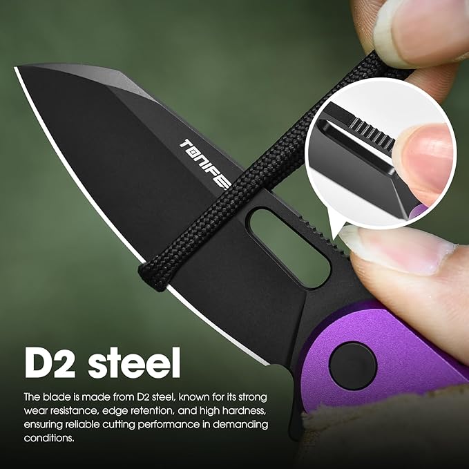 TONIFE Galaxy Mini Folding Knife with D2 Steel Blade and Aluminum Handle, EDC Pocket Tool for Camping, Hiking, and Survival (Purple)