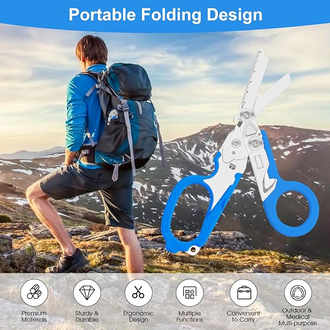6in1 trauma shears - emergency responders, outdoor emergencies scissor, medical staff, and outdoor camping scissors, ttrauma scissors(blue)