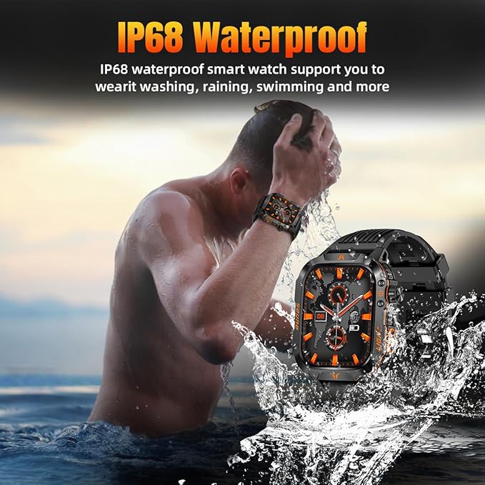 QTLLBT Men's Military Smart Watch Altimeter Barometer Compass IP68 Waterproof Suitable for Swimming Answer/Make Call Function Outdoor Tactical Smart Fitness Watch Heart Rate for Android & iOS