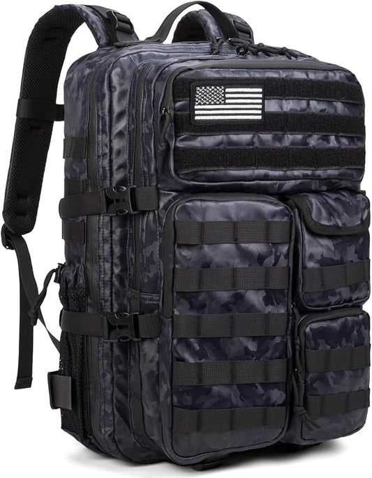 Wotony Tactical Backpack - Military waterproof backpack with multiple pockets and tactical gear for the outdoors (polyurethane-Camouflage Blue-polyurethane, 45L)