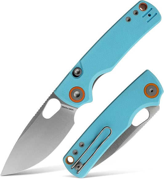Vosteed Porcupine EDC Pocket Knife - 2.99" 14C28N Satin Blade - Top Liner Lock, Sky Blue G10 Handle - Camping, Hunting Knives - A2608