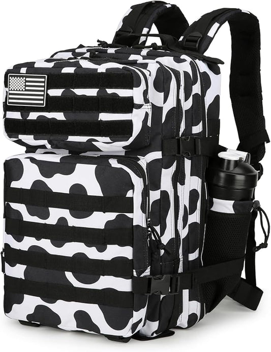 25L Tactical Backpack Military Tactical Backpack for Men and Women Small Assault Pack Outdoor Travel Hiking Camping Rucksack with Molle Webbing (Cow Print)