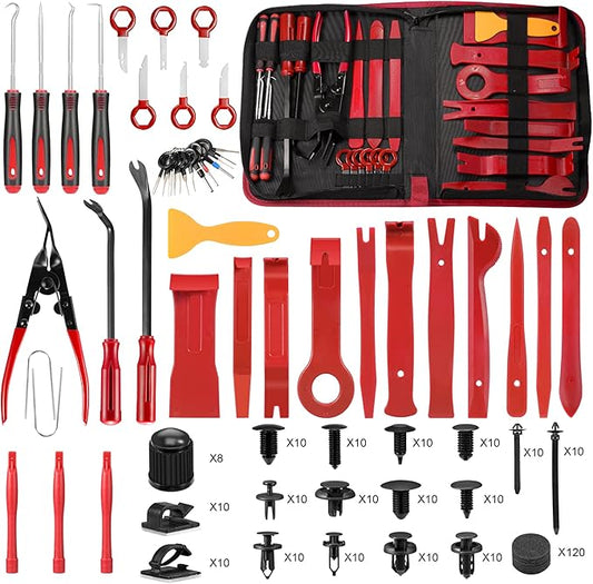 330 PCS Trim Removal Tool Kit Automotive Tools Auto Removal Set for Car Panel Dashboard Radio Puller Tool Plastic Pry Tools Clip Pliers/Fastener Pry Tool with Storage Bag (red)