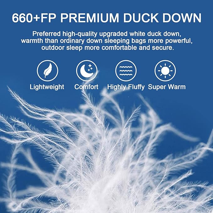 0 Degree Sleeping Bag for Adults - 660 Fill Power Down Bag for Cold Weather -20F / -8F / 0F / 10F Large Lightweight