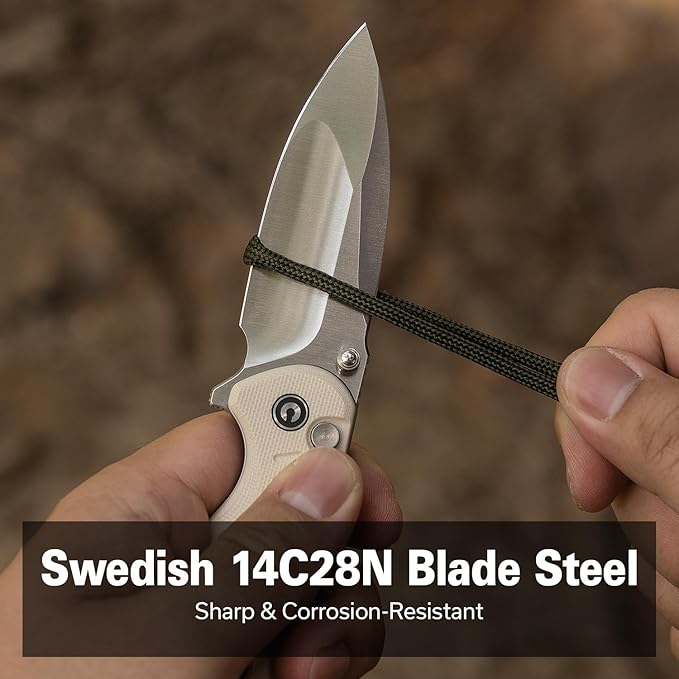 CIVIVI Triptych Folding Pocket Knife, 2.97" 14C28N Blade G10 Handle with Reversible Clip, Button Lock Knife for EDC Camping Hiking C23085B-2, Ivory