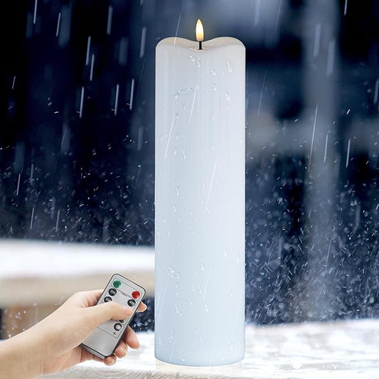 4" x14" Outdoor Candles with Timer Waterproof Large Flickering Flameless Candles with Remote Tall White Pillar Candles for Indoor Outdoor Use, 1Pack