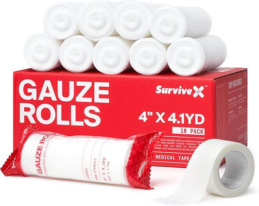 4" Stretch Gauze Roll – Conforming Medical Bandage Wrap for Wound Care, First Aid, and Injury Dressing, 10 Count