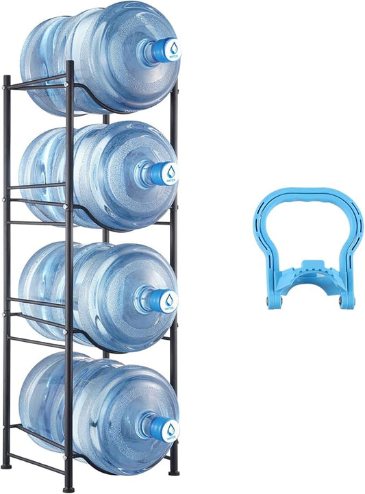 VEVOR 5 Gallon Water Jug Holder, 4 Tiers Water Bottle Holder, Heavy Duty Water Bottle Rack with 4 Slots, Detachable Water Jug Stand for Kitchen, Office, Living Room- Black