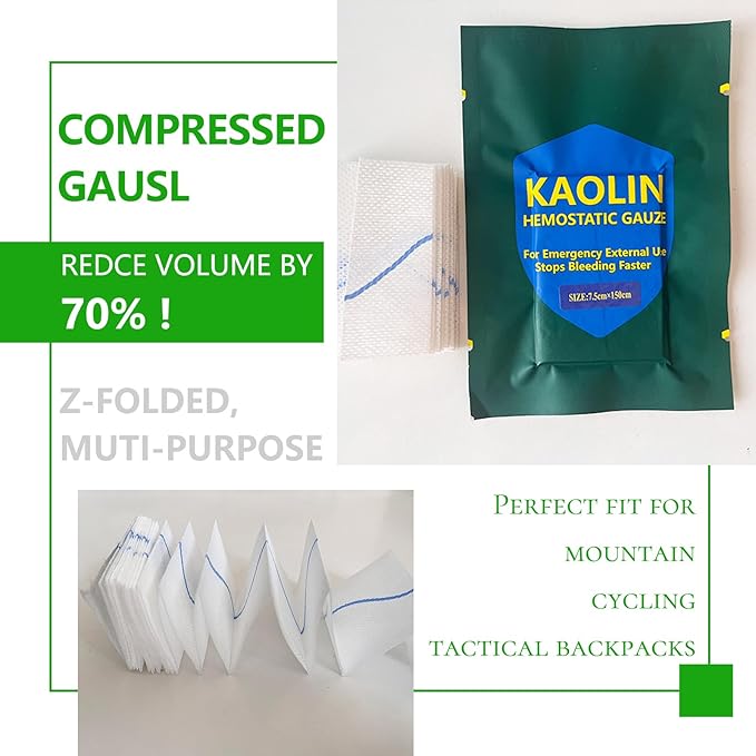 Rapid Clotting Hemostatic Gauze 3 inches x 5 feet, Kaolin Infused Bleed Stop and Quick Blood Clotting,Trauma First Aid, Tactical and Emergency Z-Fold Sterile (3)