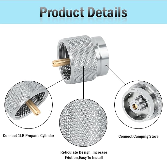 Camping Stove Adapter 1 Lb Propane Small Tank Input EN417 Lindal Valve Output Outdoor Cylinder LPG No Leak Canister Adapter