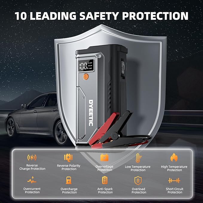 6000A Jump Starter, 12V Portable Car Jump Starter Battery Pack (All Gas and 10.0L Diesel Engines), 26800mAh Lithium Jump Box with Booster, LED Light, Jumper Cable