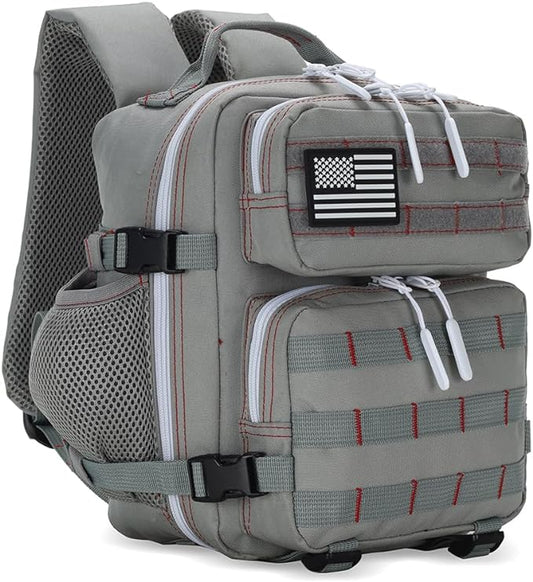 9L Mini Tactical Backpack for Men and Women, Tactical Backpack Small for Hiking, Small Tactical Bag（Grey Red）