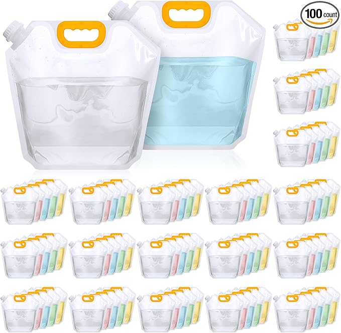 1.3 Gallon Collapsible Water Storage Bag Emergency Jug Container Clear Plastic Water Bladder for Outdoor Sport Camping Hiking No Leak, Freezable, Odorless, Flat Folding (No Scale)