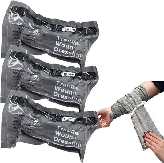 6 Inch Israeli Bandage, Portable Vacuum Sealed, Compression Pressure Dressing Trauma Wound Seal Bandages for Outdoor Battle Combat Tactical Travel Hiking Cycling (3 pcs)