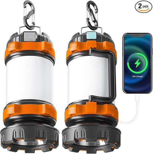 Camping Lantern Rechargeable , Alpswolf Camping Flashlight 4000 Capacity, 6 Modes, IPX4 Waterproof, Led Lantern for Camping, Hiking, Outdoor Recreations Orange 2 Pack