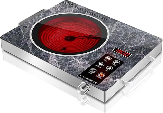1800W Electric Infrared Stove, Single Burner Electric Cooktop, Portable Countertop Burner for Cooking, Plug in Kitchen Hot Plate, Temperature Adjustable Compact Hob Camping Stoves