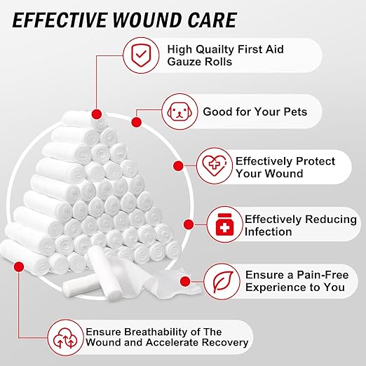 60 Pack Gauze Rolls, 3 in x 4.1 Yards, Individually Wrapped Breathable Rolled Gauze, Premium First Aid Supplies & Medical Supplies for Wounds