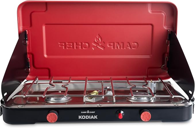 Camp Chef Mountain Series Kodiak - High Outpt Two-Burner Camp Stove - Lid Doubles as Windscreen - Portable Cooking Stove - For Outdoor Cooking - 20,000 BTU’s