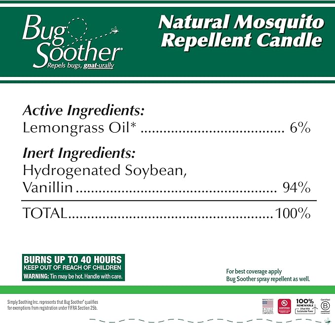 Bug Soother - Natural Insect, Gnat and Mosquito Repellent Candle, 1oz Bottle of Bug Spray Deterrent - Safe for Adults, Kids, Pets, Environment - Made in USA
