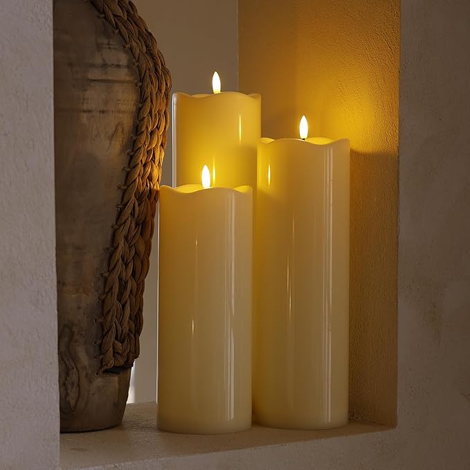 4" x12" Outdoor Waterproof Candles with Timer, Large Pillar Candles Battery Operated, Plastic Tall Flameless Candles for Garden Patio Porch Home Party, Ivory 1Pack