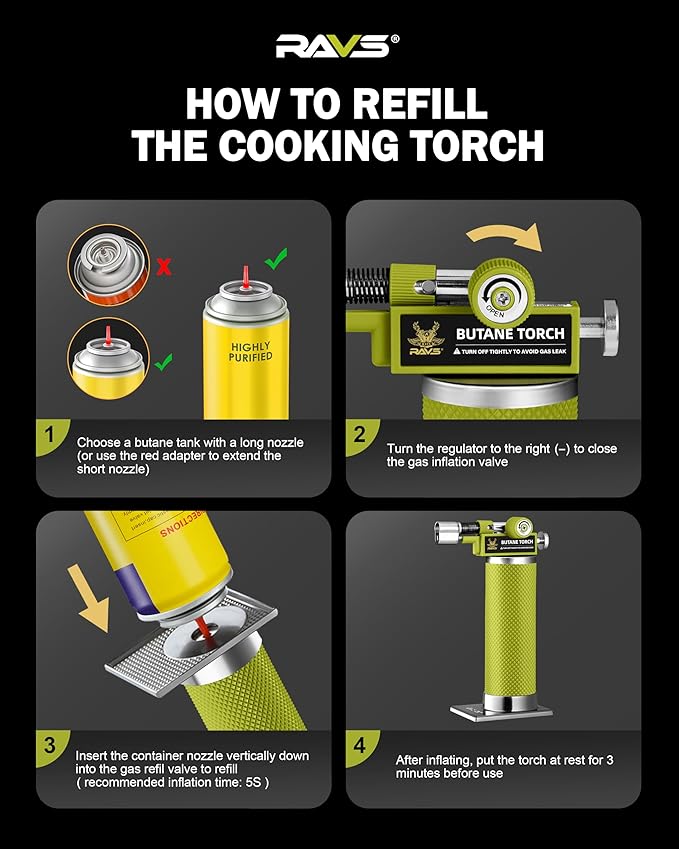 RAVS Butane Torch Lighter, DUAL Flame Mode Kitchen Torch Cooking Torches, Creme Brulee Torch lighters butane refillable, Mini Torch Micro Torch for Welding, Soldering Torch, Butane is Not Included