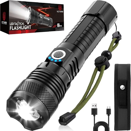 Victoper LED Flashlights, High Powered High Lumens Super Bright Tactical Flashlight, Rechargeable, 5 Modes Zoomable Waterproof Flash Lights for Emergency, Outdoor, Home, Camping, Hiking