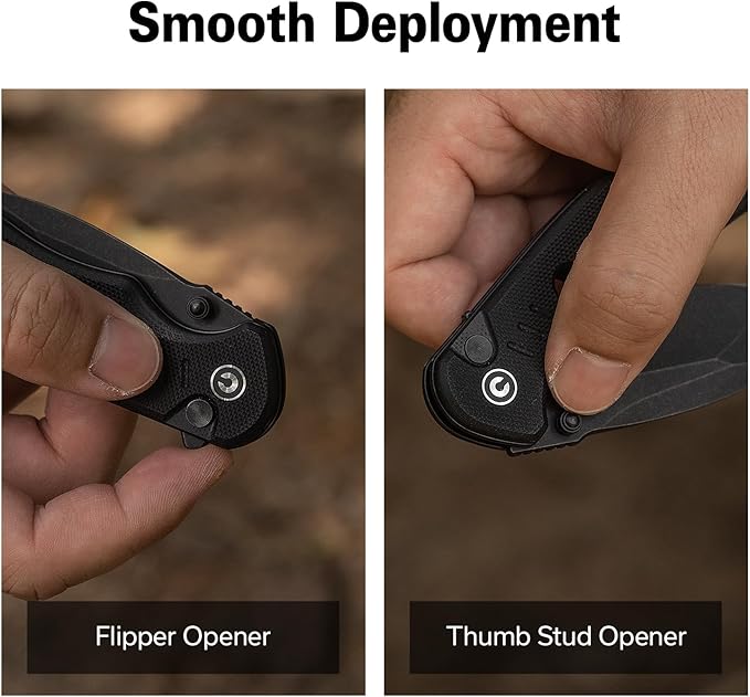 CIVIVI Triptych Folding Pocket Knife, 2.97" 14C28N Blade G10 Handle with Reversible Clip, Button Lock Knife for EDC Camping Hiking C23085B-1, Black