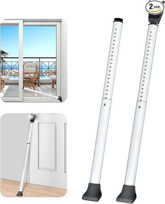 AceMining Upgraded Door Security Bar & Sliding Patio Bar, Heavy Duty Stoppers Adjustable Jammer for Home, Apartment, Travel (2 Pack,White)