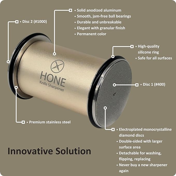 𝗛𝗢𝗡𝗘 Knife Sharpener: Engineered in Canada, Knife Blade Repair and Restoration Tool with Ball Bearings and Detachable Dual-Sided Diamond Sharpening Plates.