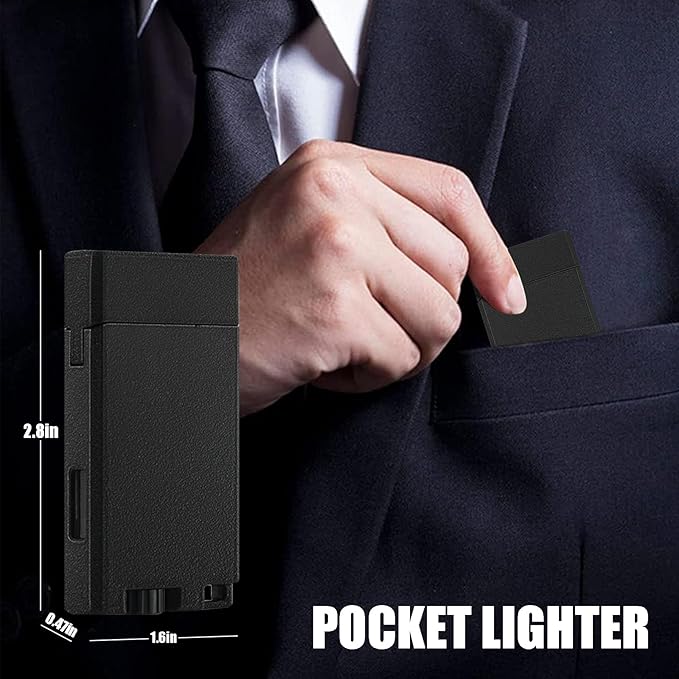 Butane Lighter with Keyhole, 2 Pack Double Jet Flame Torch Lighter with Visible Window, Adjustable and Refillable Pocket Lighter for Men and Women,Without Gas(Matte Black)