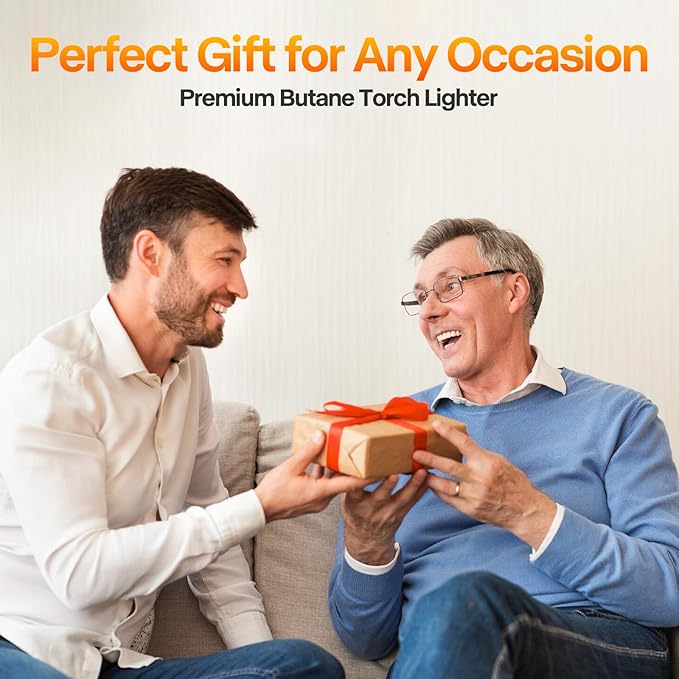 Butane Torch Lighter with Butane Included, 115Ml Butane Refill, 0-90°Rotating Angle Kitchen Torch, Refillable Creme Brulee Torch with Safety Lock, Adjustable Flame for Soldering, Cooking.