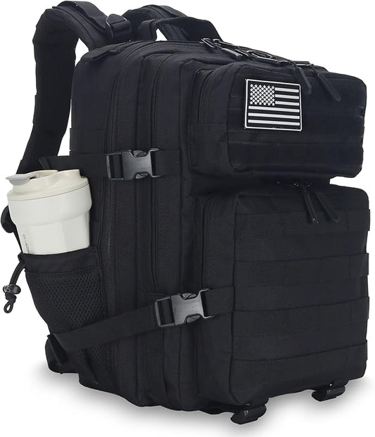 25L Tactical Backpack Small Military Tactical Backpack Molle Bag Heavy Duty Assault Pack for Work Gym Outdoors (Black)