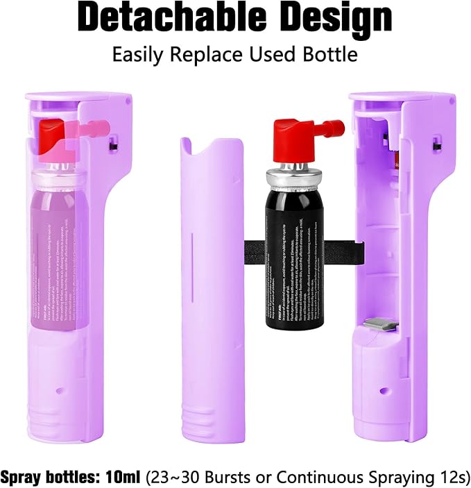 3-in-1 Personal Safety Alarm with Pepper Spray Gel - Self Defence Defense Keychain for Women, Girls Protection Devices Tools, Bottle Replaceable, 140dB Siren Key Chain, Strobe Light, UV Marking Dye