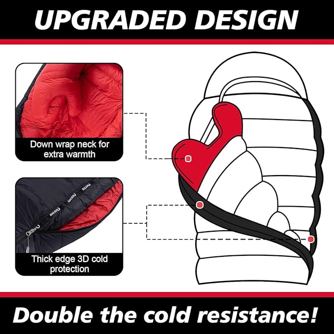 0 Degree Sleeping Bag for Adults - 660 Fill Power Down Bag for Cold Weather -20F / -8F / 0F / 10F Large Lightweight