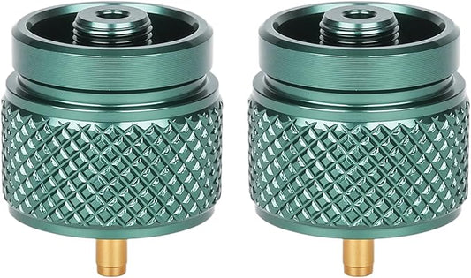 2pcs Camping Stove Adapter Propane to Butane Adapter Gas Converter 16 oz Propane Tank Input EN417 Valve Output Camp Fuel Refill Adapter for Backpacking & Hiking（Ink Green)