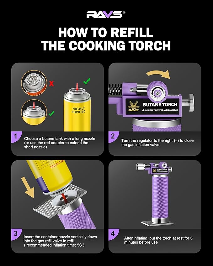 RAVS Butane Torch, 2 Flame Mode Soldering Torches, Kitchen Torch with Adjustable Flame, Industrial Soldering Torches for DIY, Brazing, Welding, Resin Art, Purple Mini Torch, Butane not Include