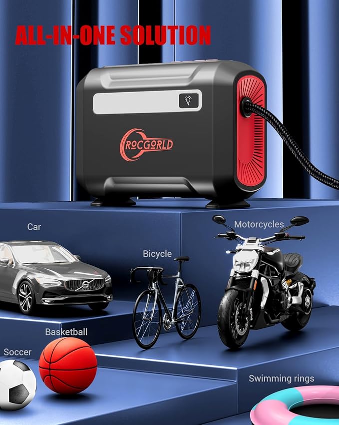R8 Tire Inflator Portable Air Compressor, DC 12V Air Compressor Portable with Large Dual Digital Screen, 3X Faster Inflation Air Pump for Car, Bike, Ball, Motor