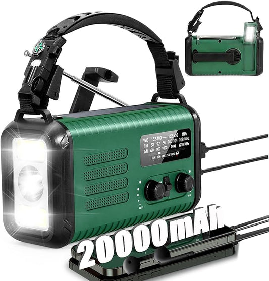 20000mAh / 74000mWh Emergency Radio, Solar Hand Crank Radio AM/FM/NOAA Weather Radio, Battery Powered with Cell Phone Charger, SOS Alarm, Flashlight & Reading Lamp for Emergencies Hurricane Camping