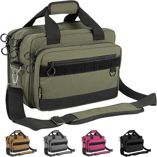 Range Bag Pistol Handgun Bag Gun Carrying Case for Handguns and Ammo with Lockable Zippers