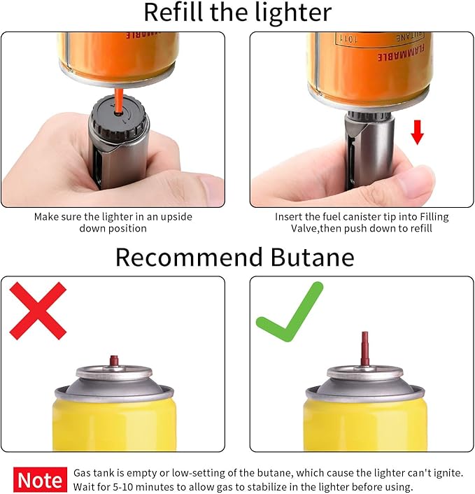 Butane Lighter Torch Long Lighter Refillable Jet Lighter Windproof Lighter with Visual Fuel Window Flexible Neck Lighter for Grill Fireplace Stove Camping Kitchen (No Butane Included) - Black