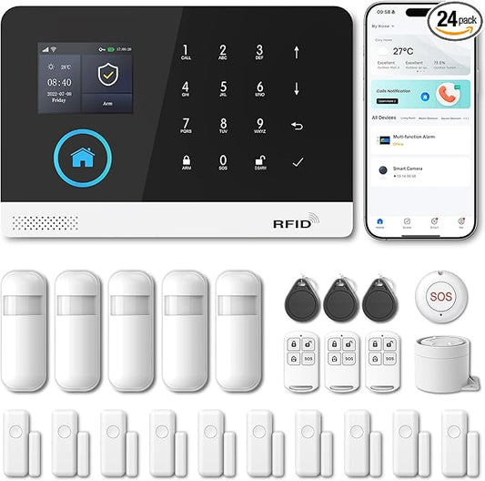 WiFi+GSM 4G Home Smart Alarm, Wireless Home Security Alarm System, Door/Window Sensor Entry Sensors with Smart Life App/Tuya App Alert, with Google Assistant and Alexa