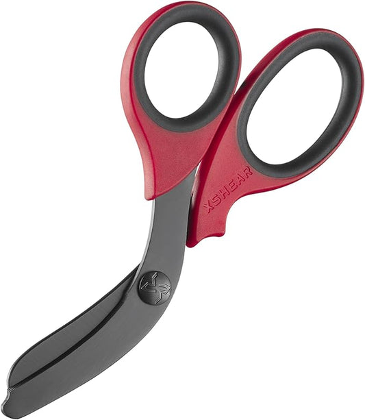 xShear® 7.5” Extreme Duty Trauma Shears - Black Titanium Coated Blades, The perfect scissors for the Paramedic, EMT, Nurse or any Emergency Healthcare Provider (Red/Black)