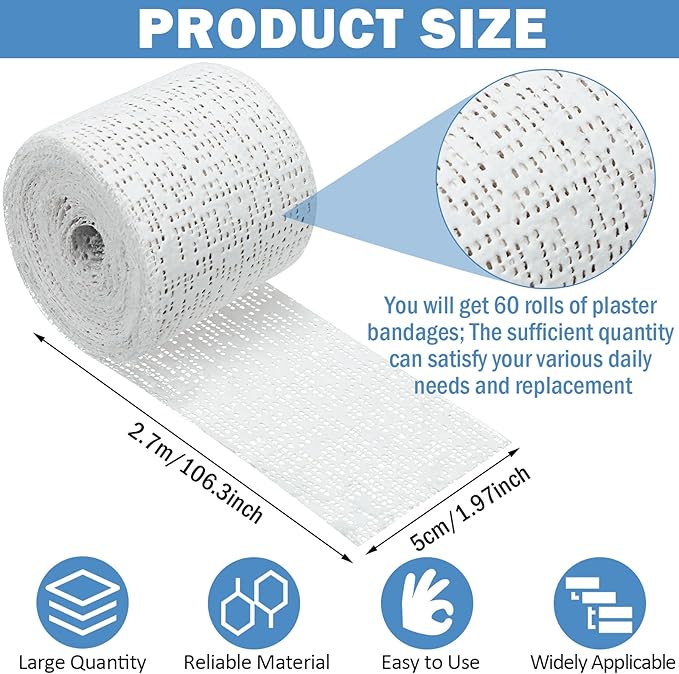 Treela Plaster Cloth Rolls Gauze Bandages Rolls Strips for Belly Casts, Scenery Molds, Mask Making, Art Projects, Body Casts, Craft Supplies(2 Inch x 177 Yard)