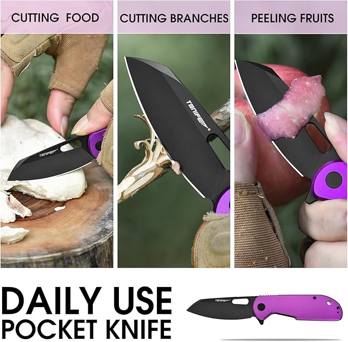 TONIFE Galaxy Mini Folding Knife with D2 Steel Blade and Aluminum Handle, EDC Pocket Tool for Camping, Hiking, and Survival (Purple)