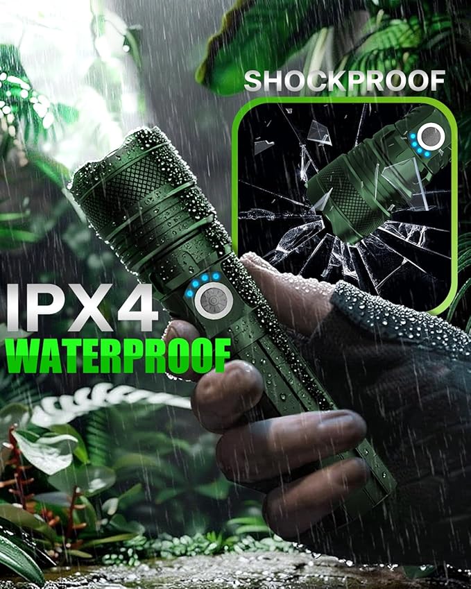 Victoper Green LED Flashlights, High Powered High Lumens Super Bright Tactical Flashlight, Rechargeable, 5 Modes Zoomable Waterproof Flash Lights for Emergency, Outdoor, Home, Camping, Hiking
